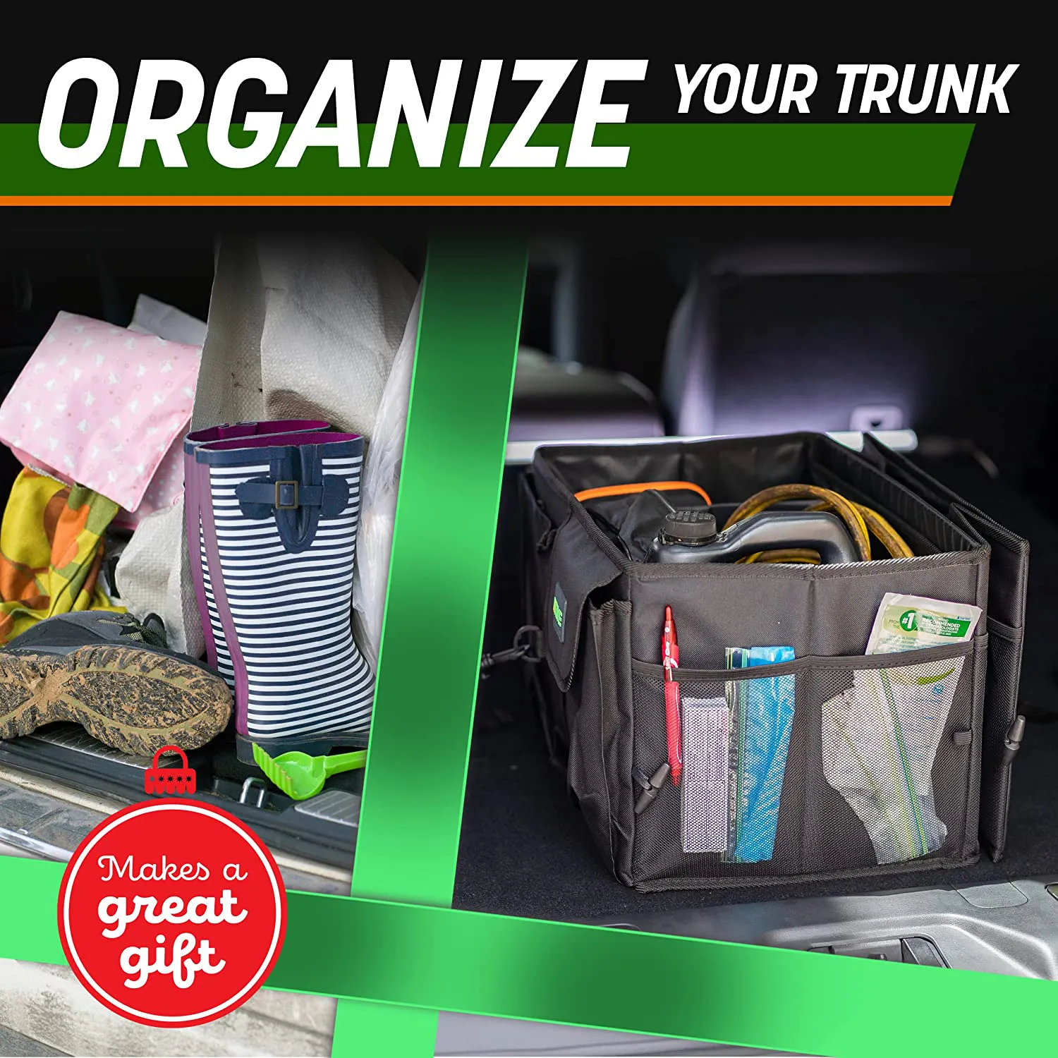 Rynx | Drive Car Trunk Organizers and Storage - Collapsible Multi-Compartment Car Organizer with Adjustable Straps