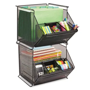 Safco® Onyx Stackable Mesh Storage Bin, 4 Compartments, Steel Mesh, 14 x 15.5 x 11.75, Black