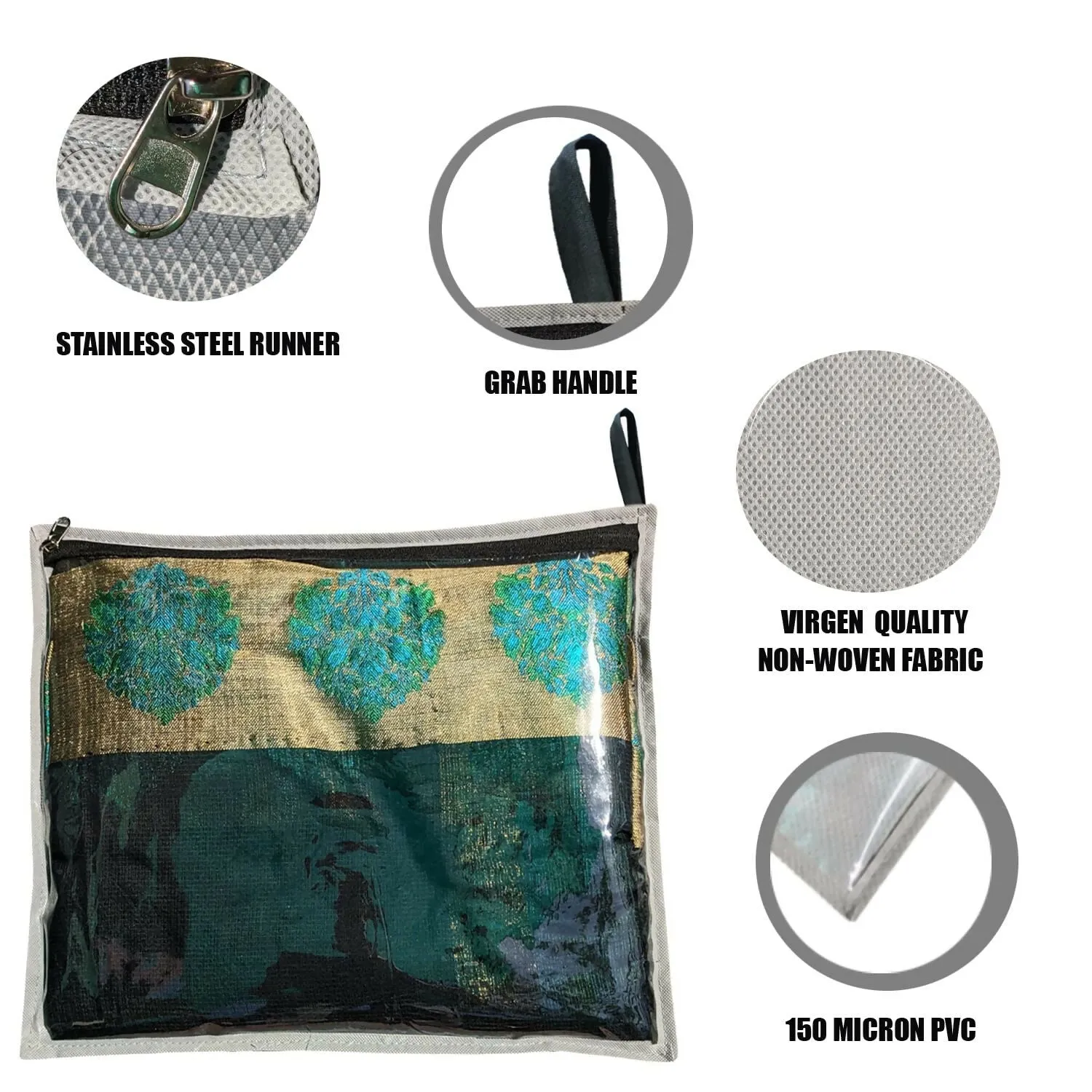 Saree & Dress Storage Organizer Set with Zip (Grey)