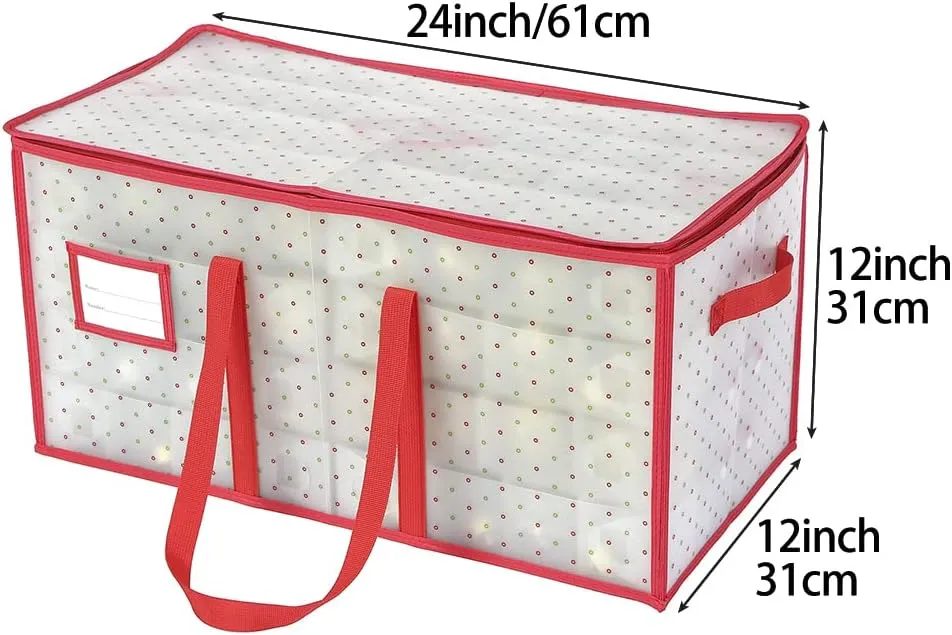 Sattiyrch Plastic Christmas Ornament Storage Box with Dual Zipper Closure - Box Contributes Slots for 128 Holiday Ornaments 3 Inch - Keeps 128 Xmas Holiday Ornaments (128)