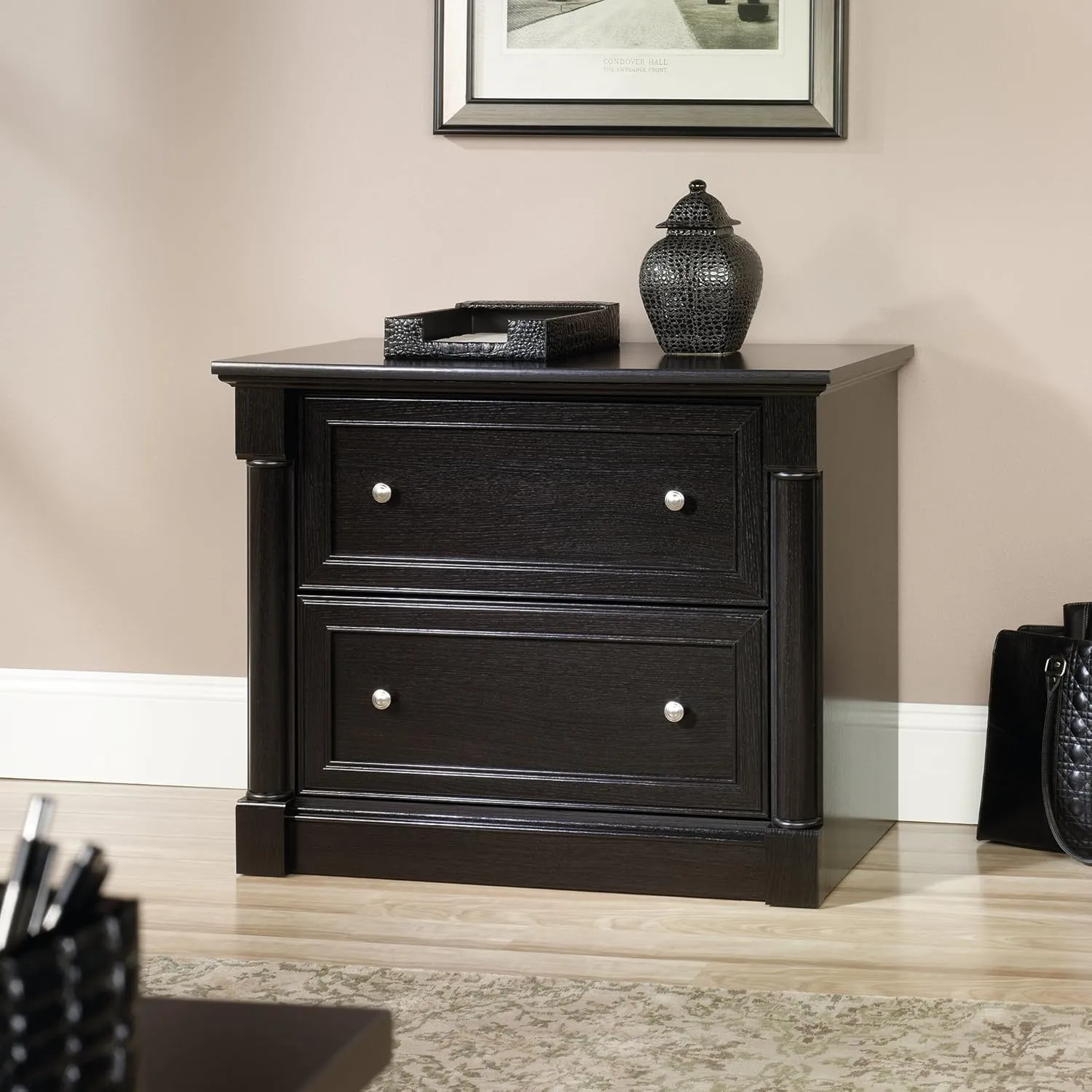 Sauder Palladia 2 Drawer File Cabinet, Lateral Filing Cabinets for Home Office, Hanging File Folders Organizer, Interlocking Drawers, in Wind Oak Finish