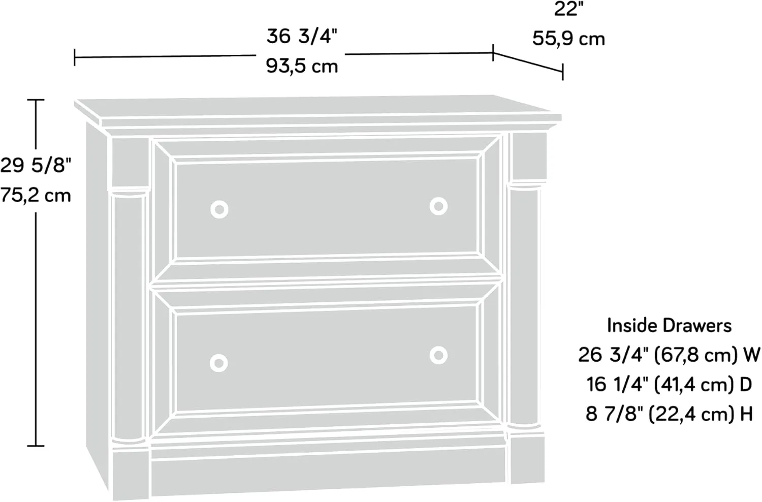 Sauder Palladia 2 Drawer File Cabinet, Lateral Filing Cabinets for Home Office, Hanging File Folders Organizer, Interlocking Drawers, in Wind Oak Finish