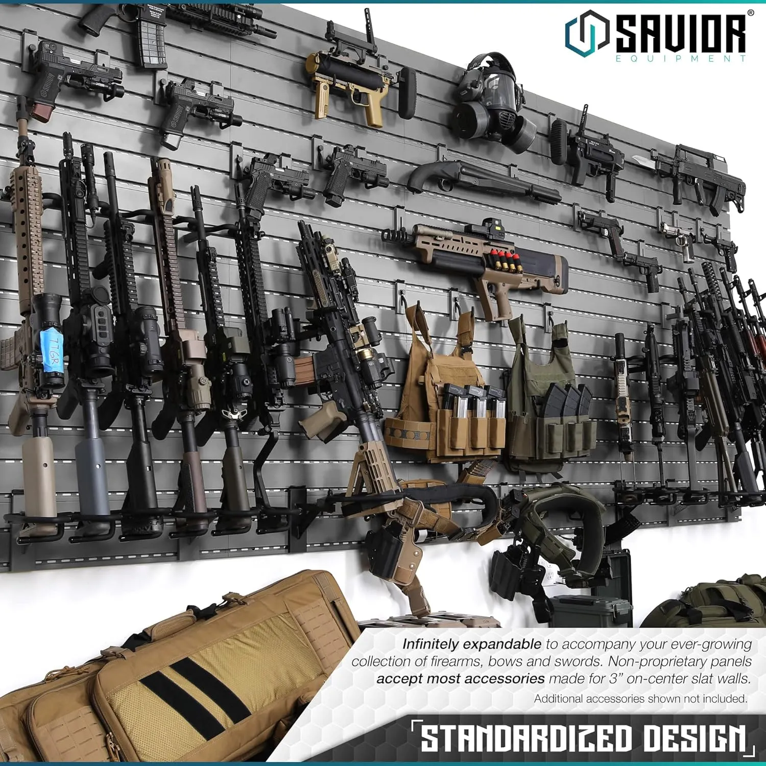 Savior Equipment Wall Rack System Heavy-Duty Steel Tactical Rifle Carbine Shotgun Handgun Storage Wall Mount, Modular Firearms Gun Wall Gear Accessories Organizer, Holds up to 6 Rifles & 6 Pistols