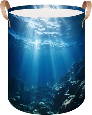Seafloor World Laundry Hamper with Handles, Large Collapsible Laundry Basket Waterproof Decorative Washing Bag for Clothes, Bathroom, Bedrooms, Laundry Room
