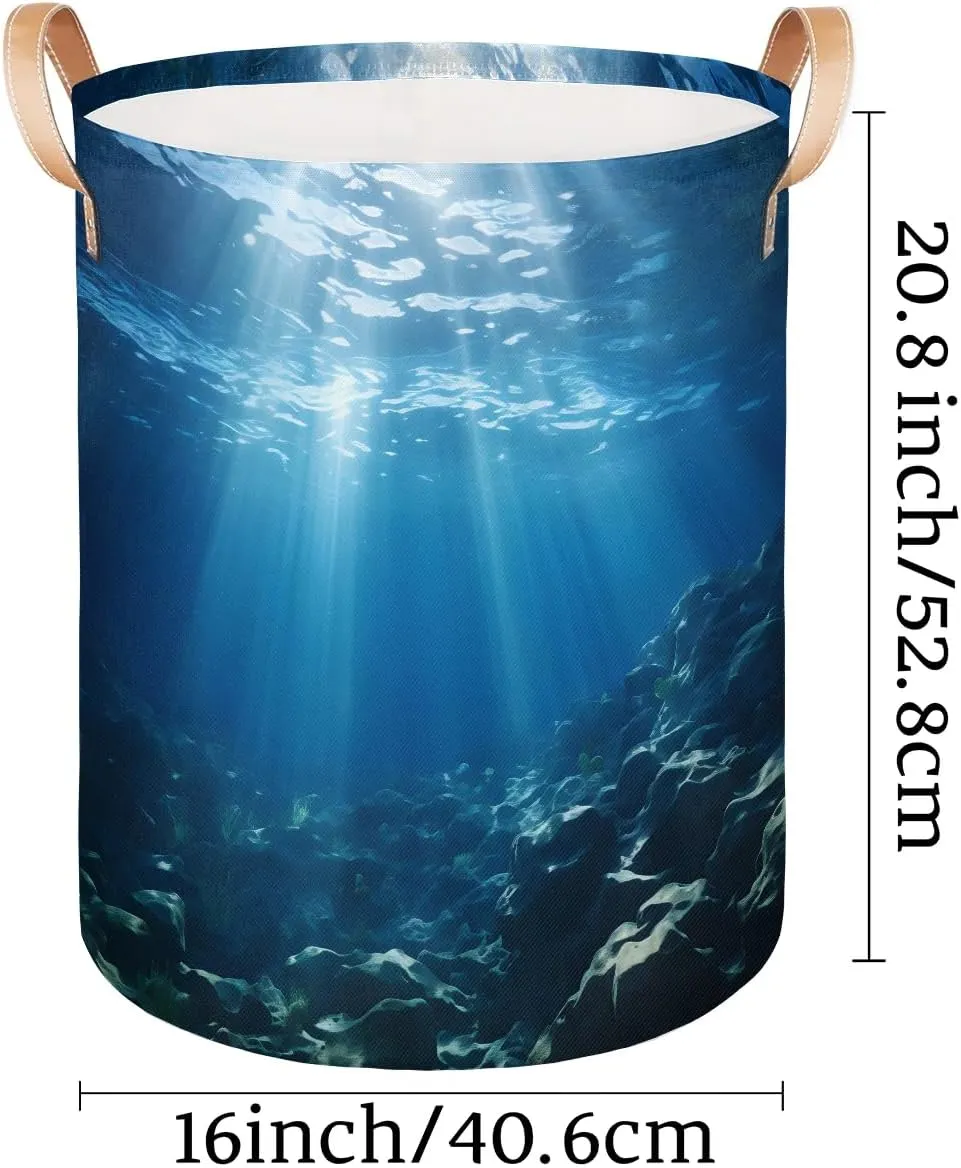 Seafloor World Laundry Hamper with Handles, Large Collapsible Laundry Basket Waterproof Decorative Washing Bag for Clothes, Bathroom, Bedrooms, Laundry Room
