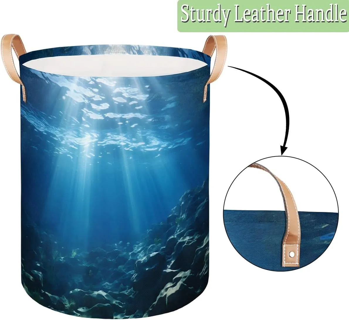 Seafloor World Laundry Hamper with Handles, Large Collapsible Laundry Basket Waterproof Decorative Washing Bag for Clothes, Bathroom, Bedrooms, Laundry Room