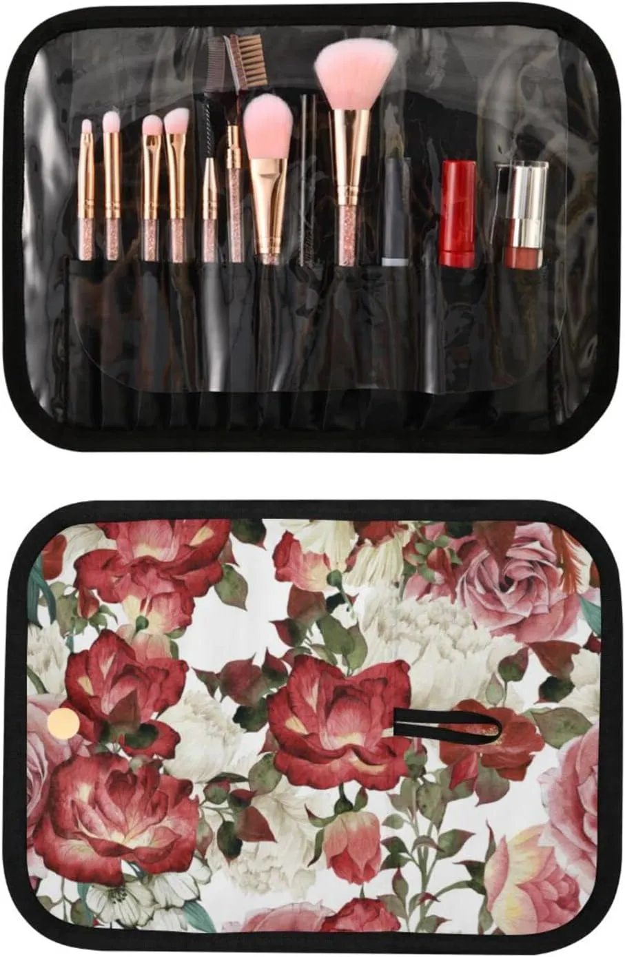 Seamless Floral Pattern with White Red Roses Watercolor 3 PCs Set Toiletry bags, 1 Women's Travel Cosmetic Bag, 1 Hanging Toiletry Wash Bag, 1 Brush Case, Portable Makeup Storage Case