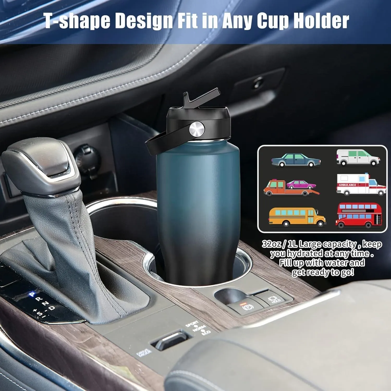 SENDESTAR 32oz Water Bottle Wide Mouth Stainless Steel Vacuum Insulated Double Wall with 2 Straw Lids Fit in Any Car Cup Holder TXIN-32-Dark Green