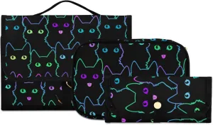 senya Colorful Neon Cat Toiletry Bag Hanging Travel Makeup Bag 3 PCS, Portable Makeup Organizer Cosmetic Bag Clear