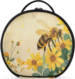 senya Round Cosmetic Pouch Travel Makeup Train Case Honey Bee Makeup Organizer Bag with Adjustable Dividers Portable for Cosmetics Makeup Brushes Toiletry Jewelry Accessories
