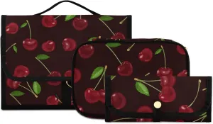 senya Vintage Cherry Pattern Toiletry Bag Hanging Travel Makeup Bag 3 PCS, Portable Makeup Organizer Cosmetic Bag Clear
