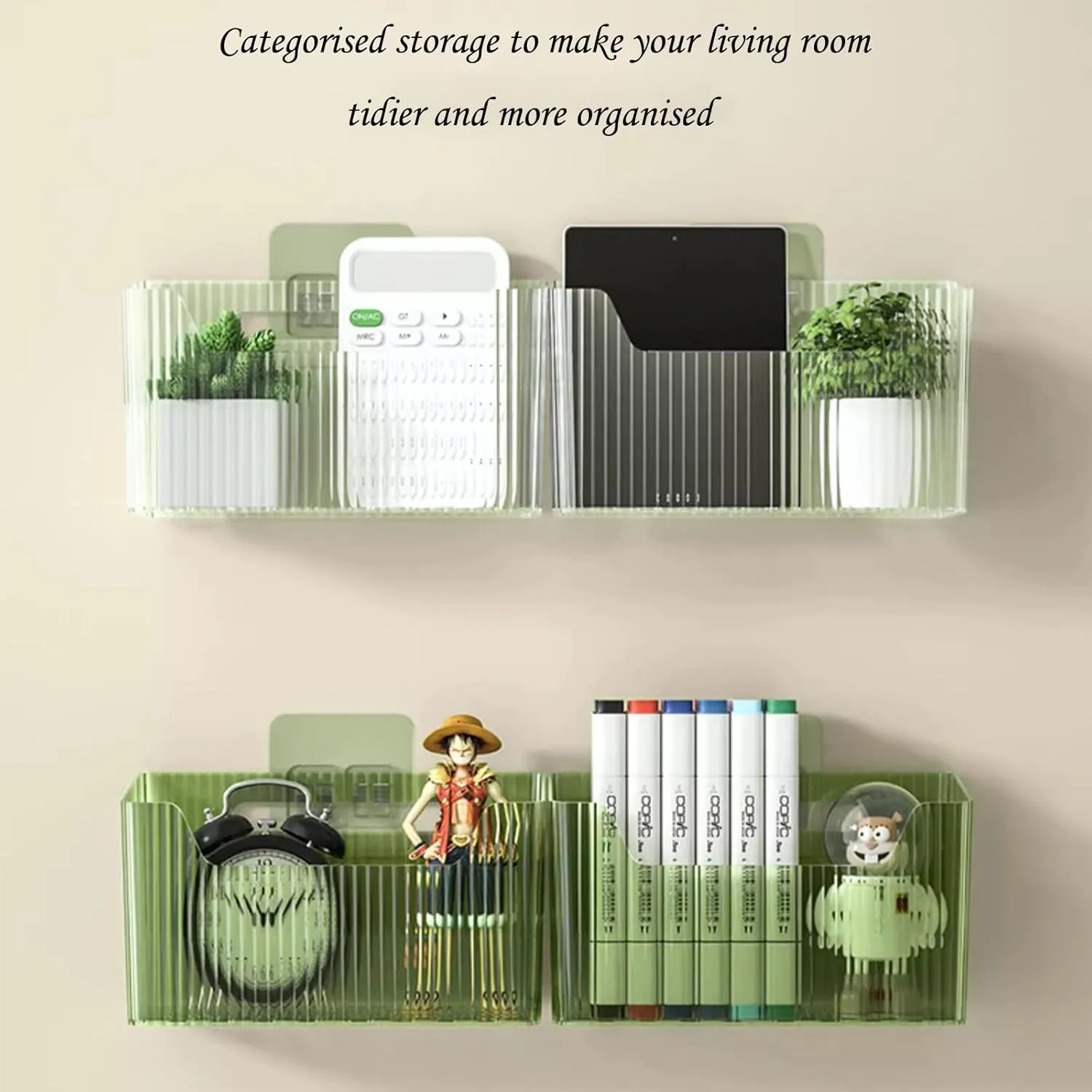 Set Of 2 Storage Organizer Bins Wall Mounted Shower Basket, Shower Caddy Stackable Clear Plastic Makeup Organizer Adhesive Hanging Bin for Bathroom, Kitchen, Cabinet, Pantry, BPA Free, Large, Clear