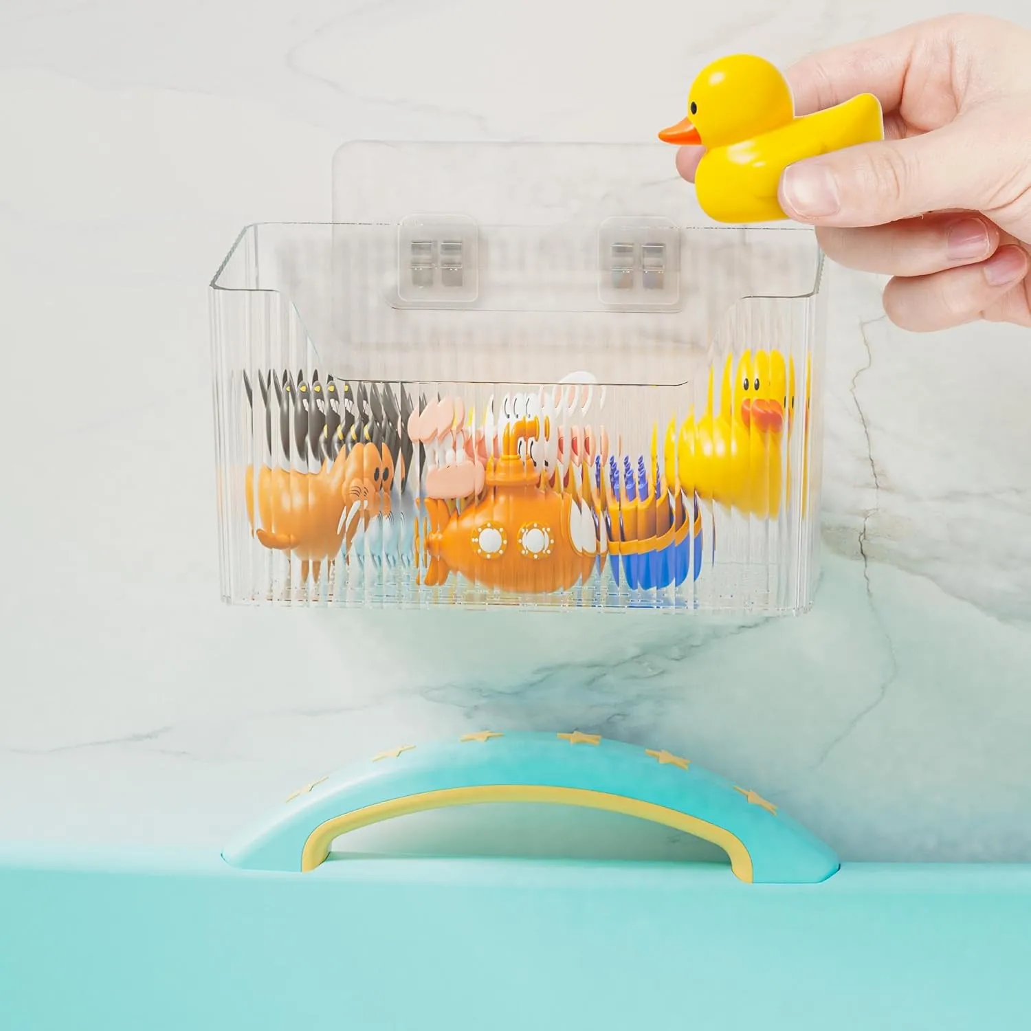 Set Of 2 Storage Organizer Bins Wall Mounted Shower Basket, Shower Caddy Stackable Clear Plastic Makeup Organizer Adhesive Hanging Bin for Bathroom, Kitchen, Cabinet, Pantry, BPA Free, Large, Clear