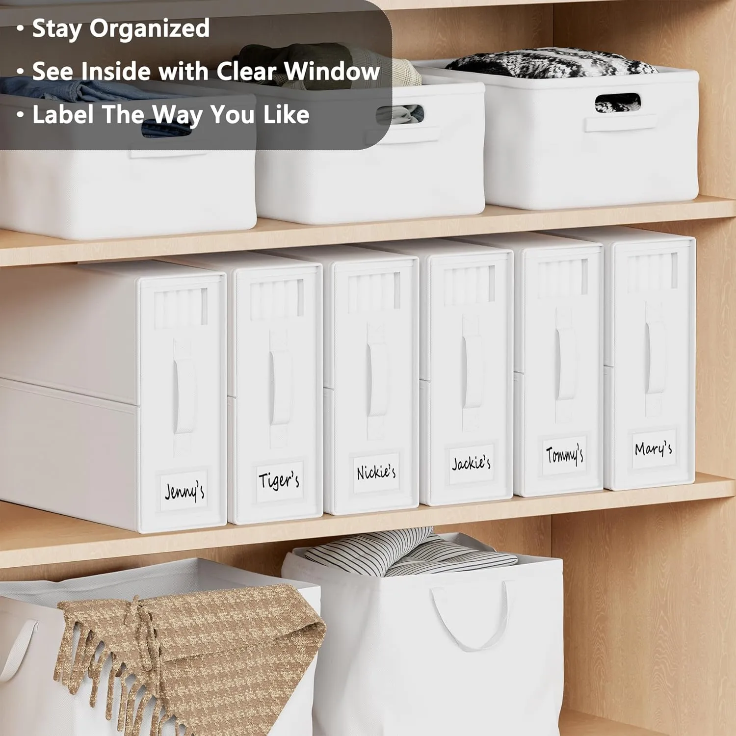 SheetCube Bed Sheet Organizers and Storage 6 Pack, Foldable Linen Closet Organizer with Window and Label, Bedding Folder Storage Box Container for Blanket, Duvet Cover Set, Bed Sheet Set - White