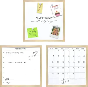 Sheffield Home 17x17 Inch Dry Erase Monthly Calendar, Weekly Day Planner and Magnetic Vision Board, Wall Organization Set of 3, Gold
