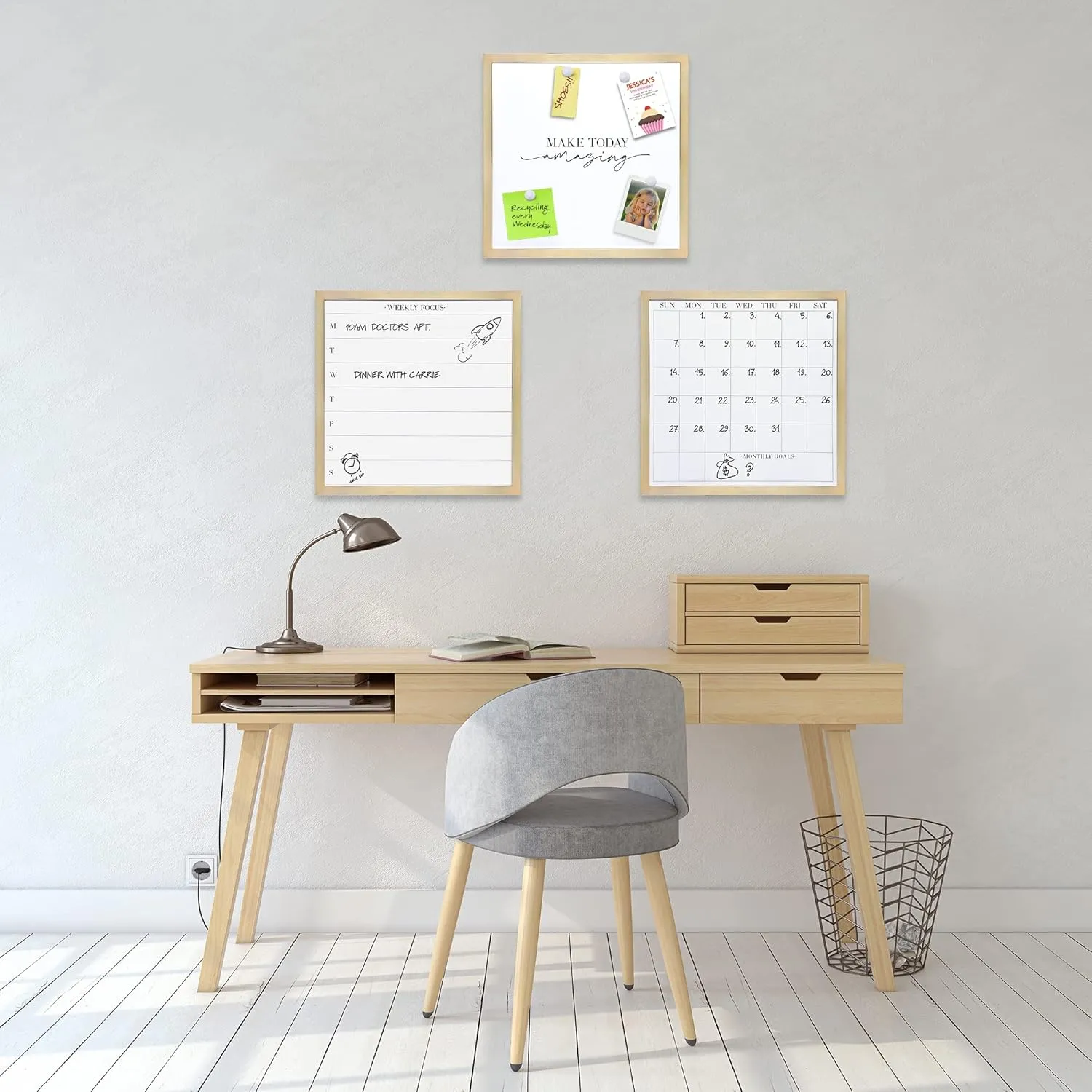 Sheffield Home 17x17 Inch Dry Erase Monthly Calendar, Weekly Day Planner and Magnetic Vision Board, Wall Organization Set of 3, Gold