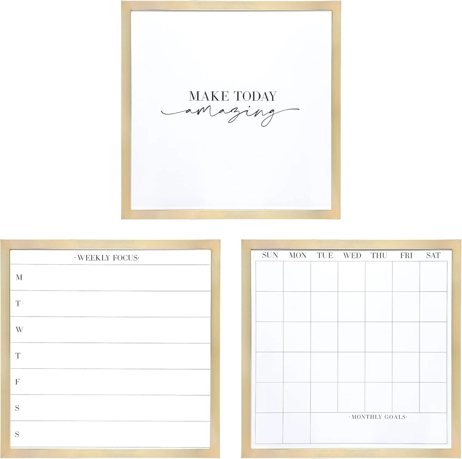 Sheffield Home 17x17 Inch Dry Erase Monthly Calendar, Weekly Day Planner and Magnetic Vision Board, Wall Organization Set of 3, Gold