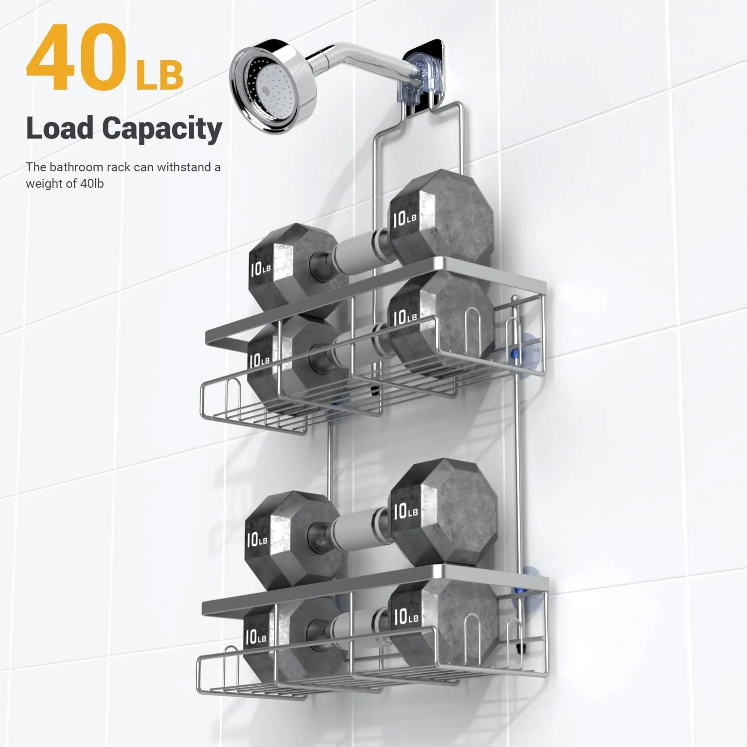 Shower Caddy Hanging Bathroom Organizer: Rustproof Shelf - No Drilling, Over Showerhead - Silver Shower Shelves Rack for Shampoo, Soap
