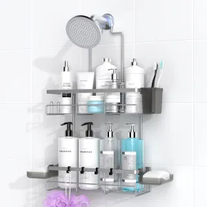 Shower Caddy Hanging Bathroom Organizer: Rustproof Shelf - No Drilling, Over Showerhead - Silver Shower Shelves Rack for Shampoo, Soap