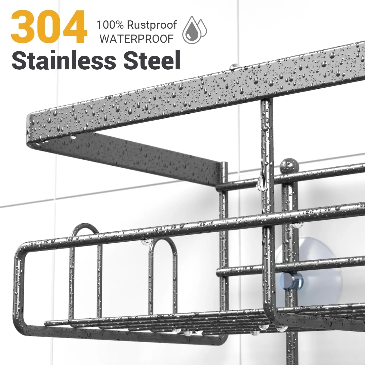 Shower Caddy Hanging Bathroom Organizer: Rustproof Shelf - No Drilling, Over Showerhead - Silver Shower Shelves Rack for Shampoo, Soap