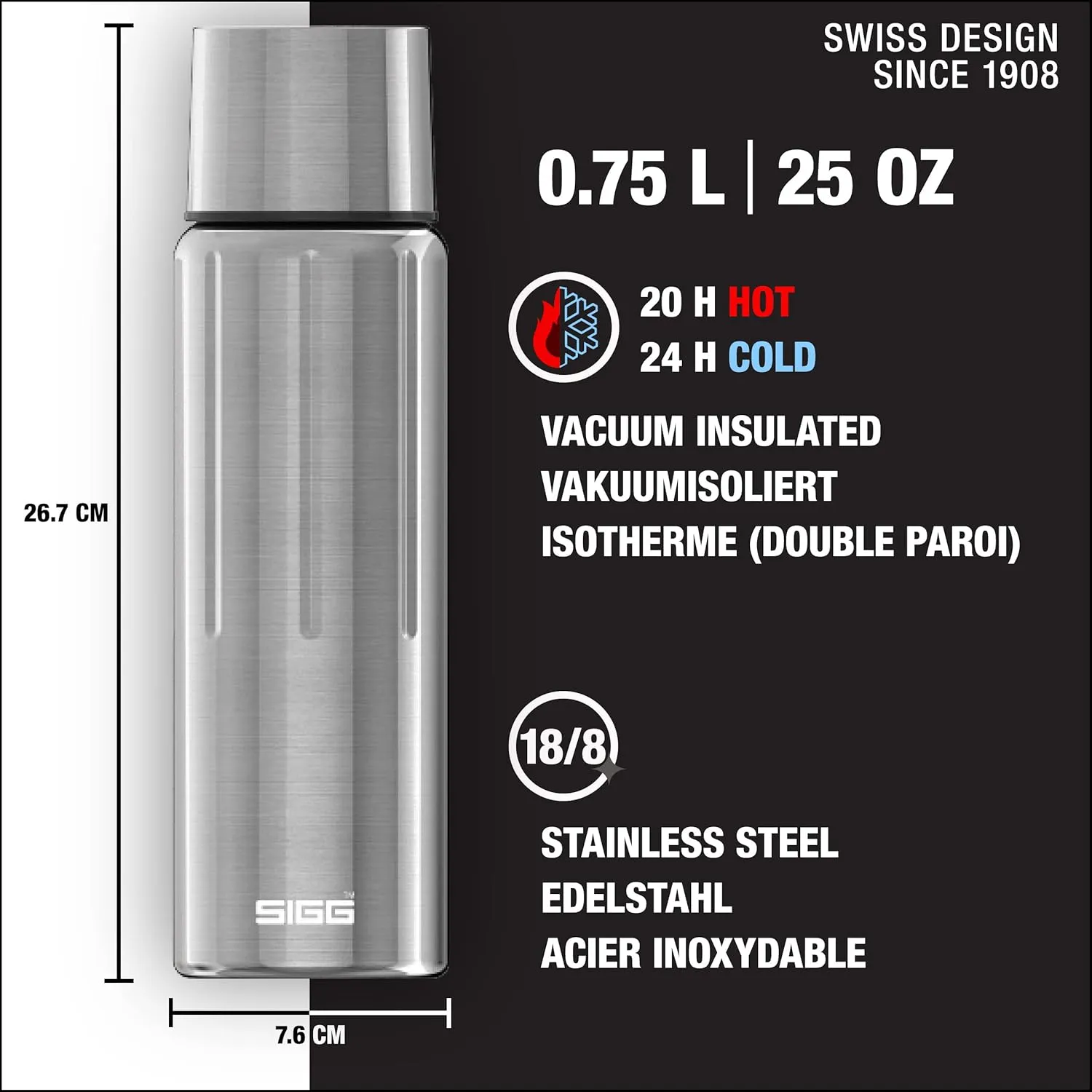 SIGG - Gemstone IBT - Stainless Steel - Double Wall Water Bottle - With Cup - Swiss Design Thermo Flask 17/25 / 34 Oz