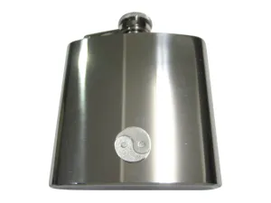 Silver Toned Circular Yin and Yang Symbol 6oz Flask