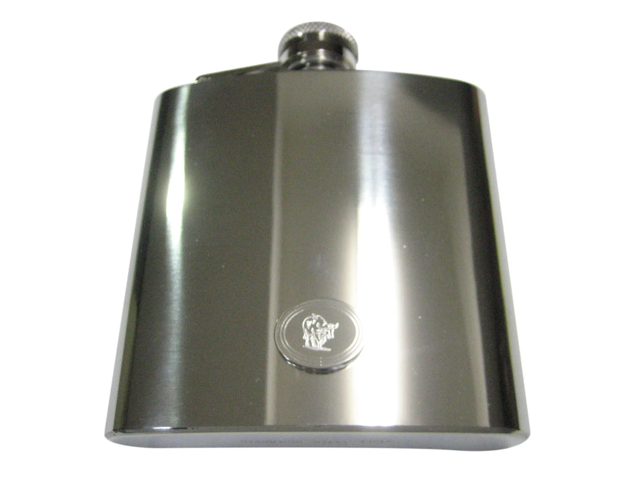 Silver Toned Etched Oval African Buffalo 6oz Flask