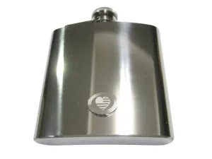 Silver Toned Etched Oval American Flag with Heart 6oz Flask