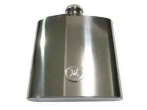 Silver Toned Etched Oval Angry Skull and Crossbones 6oz Flask