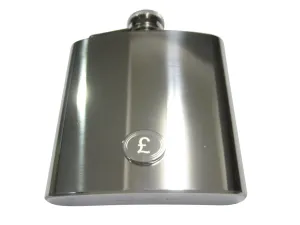 Silver Toned Etched Oval British Pound Sterling Currency Sign Pendant 6oz Flask