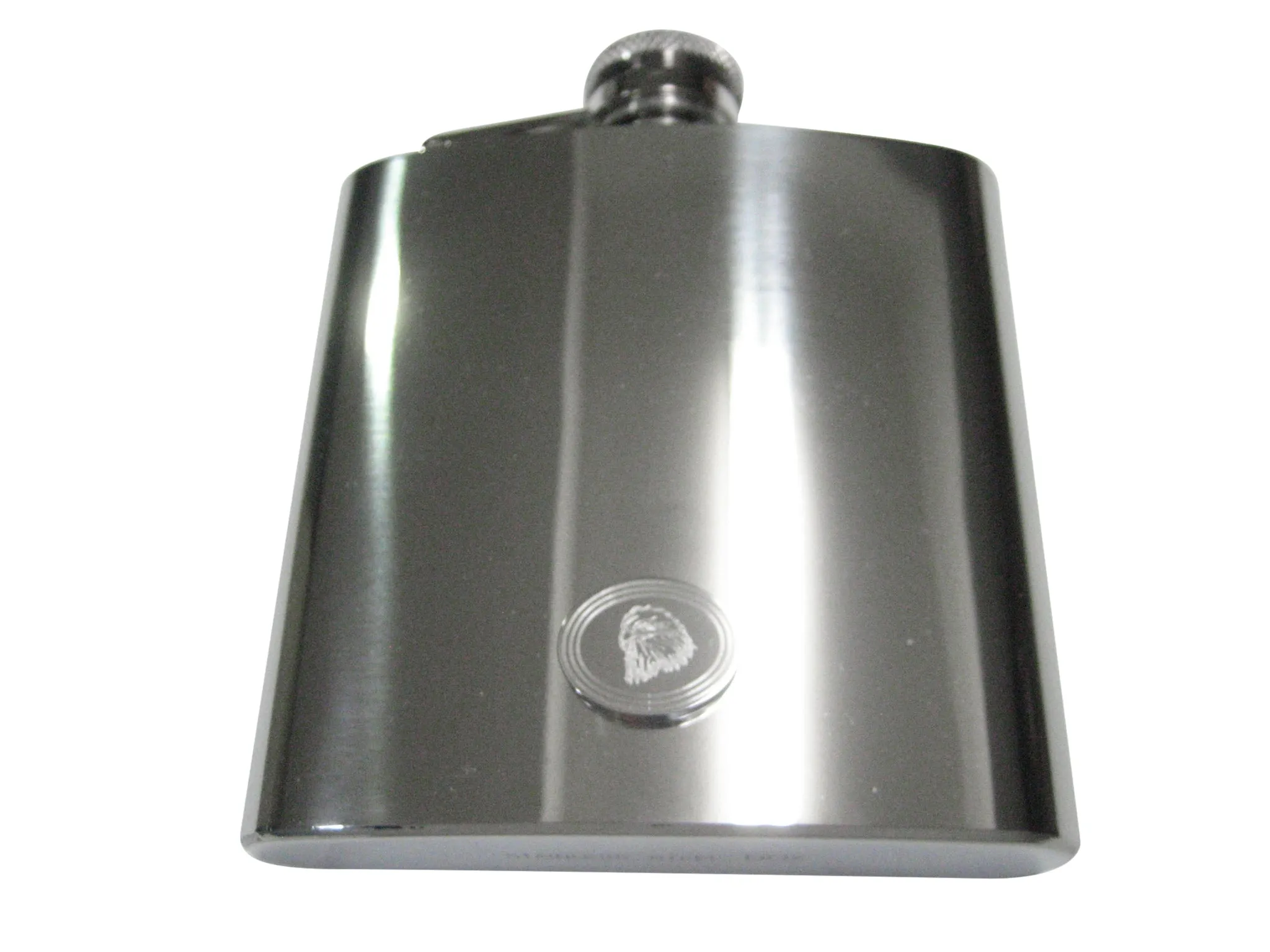 Silver Toned Etched Oval Eagle Bird Head 6oz Flask