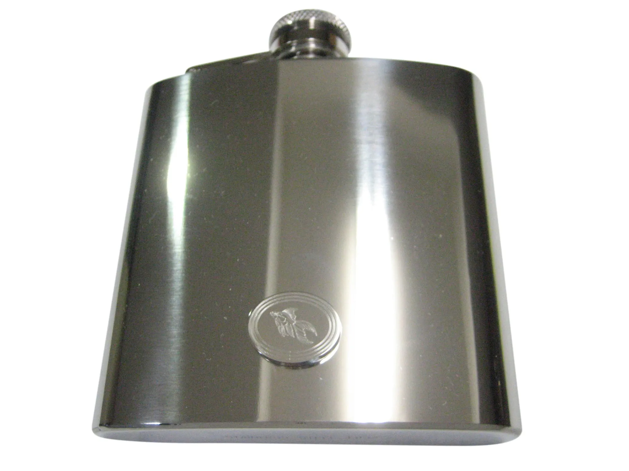 Silver Toned Etched Oval Large Tropical Fish 6oz Flask