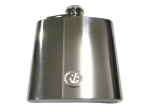 Silver Toned Etched Oval Leaning Nautical Anchor 6oz Flask