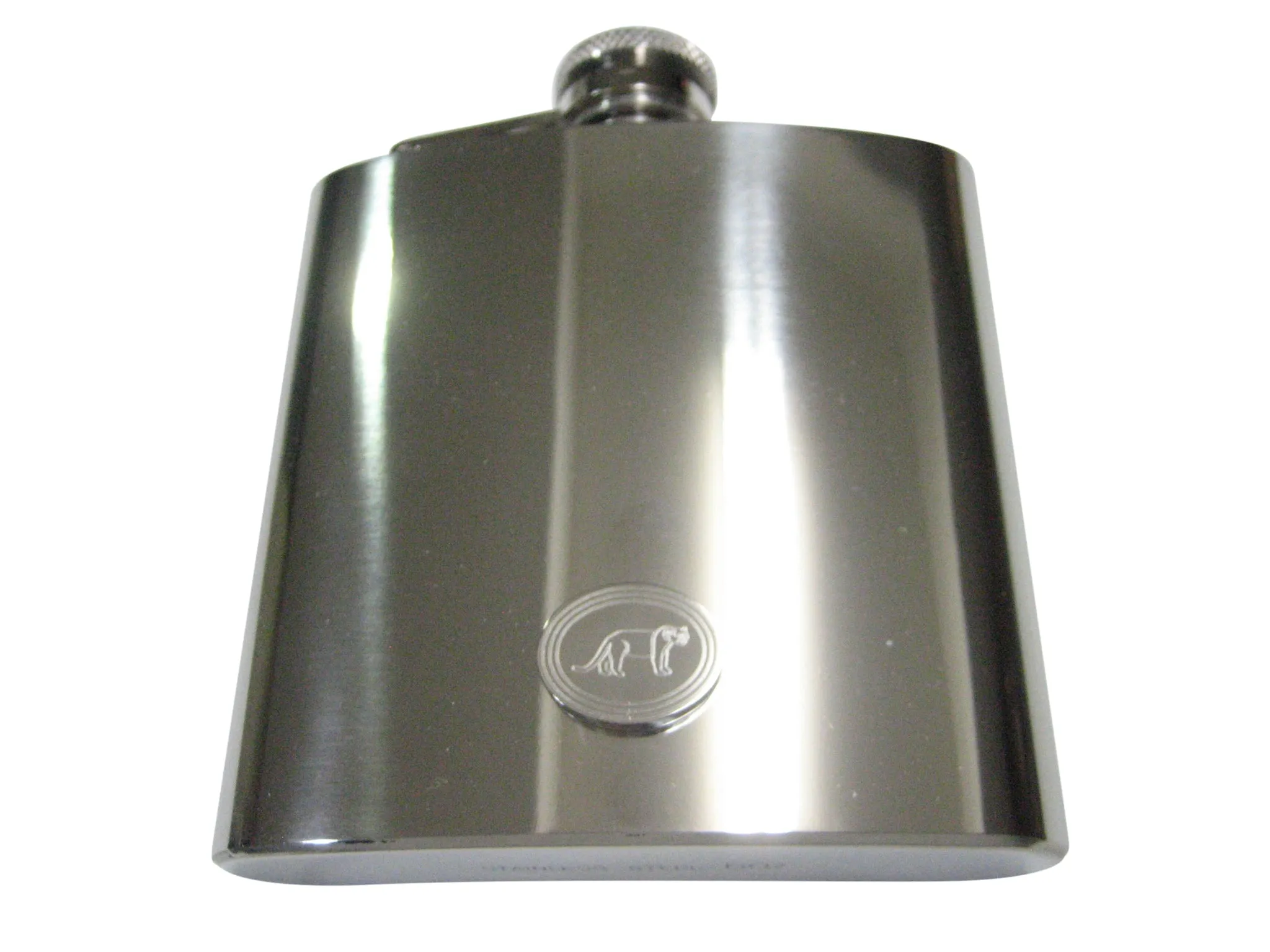 Silver Toned Etched Oval Lioness 6oz Flask