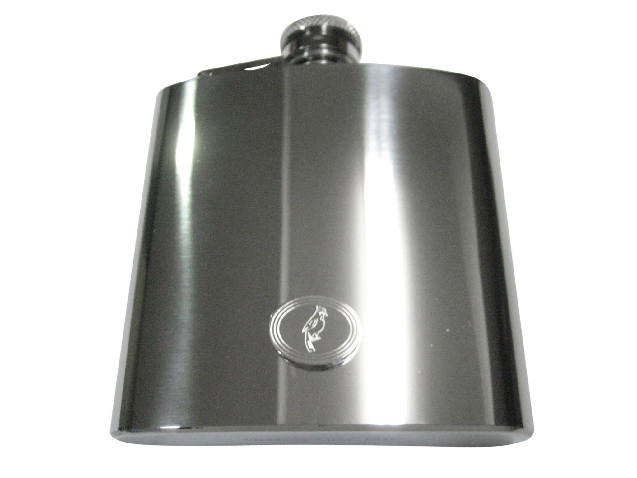 Silver Toned Etched Oval Small Tropical Bird 6oz Flask