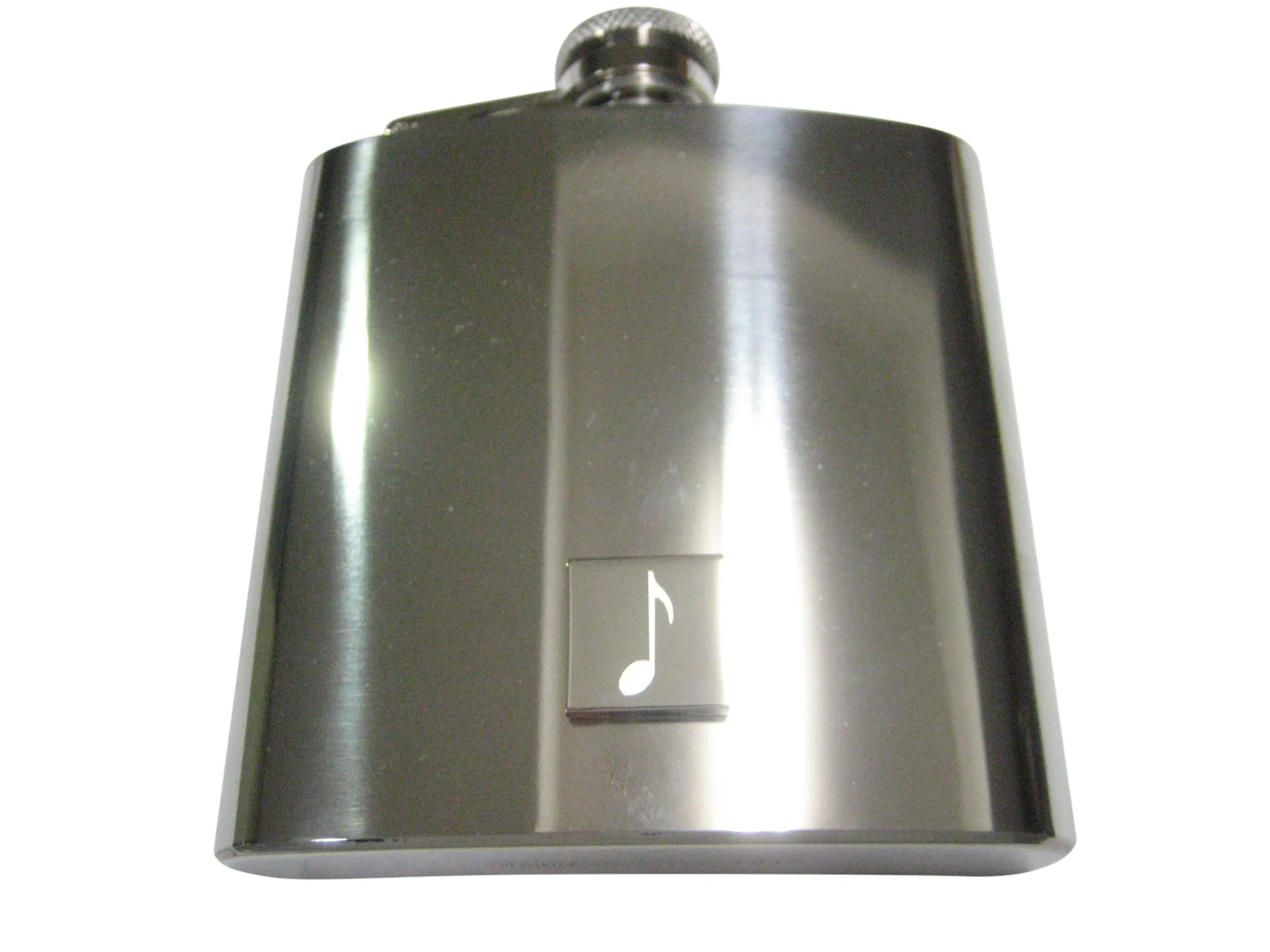 Silver Toned Etched Square Single Quaver Musical Note 6oz Flask