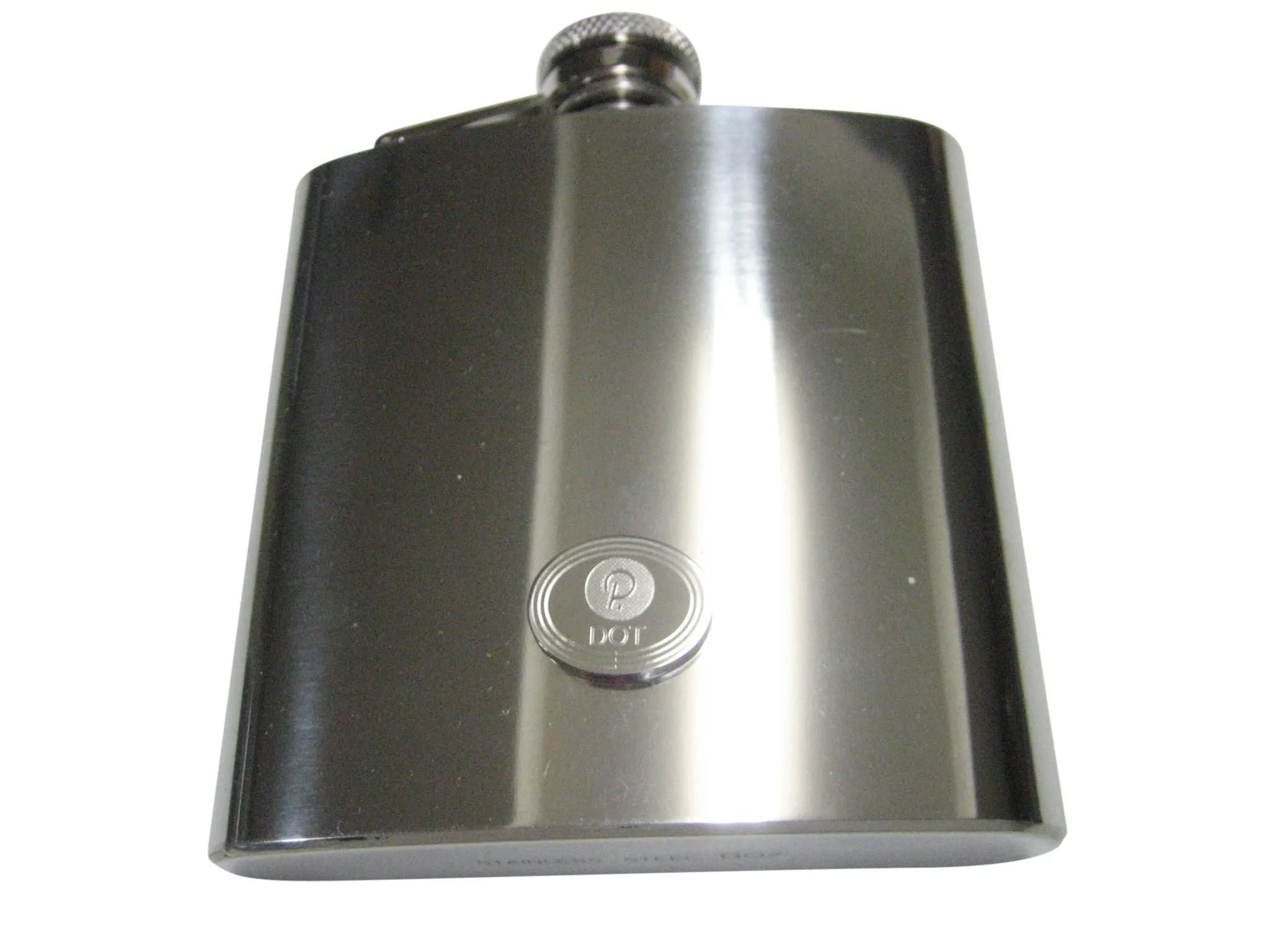 Silver Toned Oval Etched Polkadot Coin Cryptocurrency Blockchain 6oz Flask
