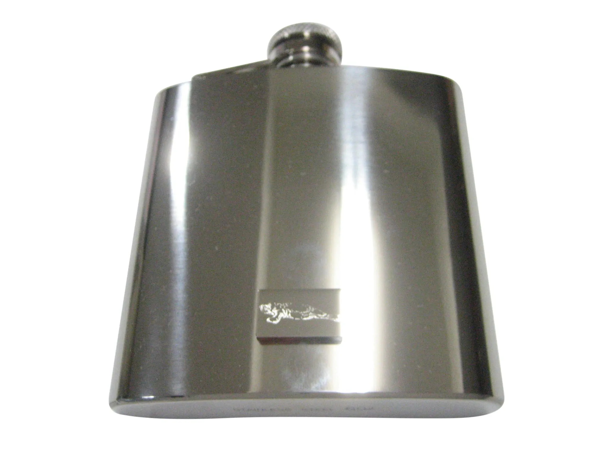 Silver Toned Rectangular Etched Manatee 6oz Flask