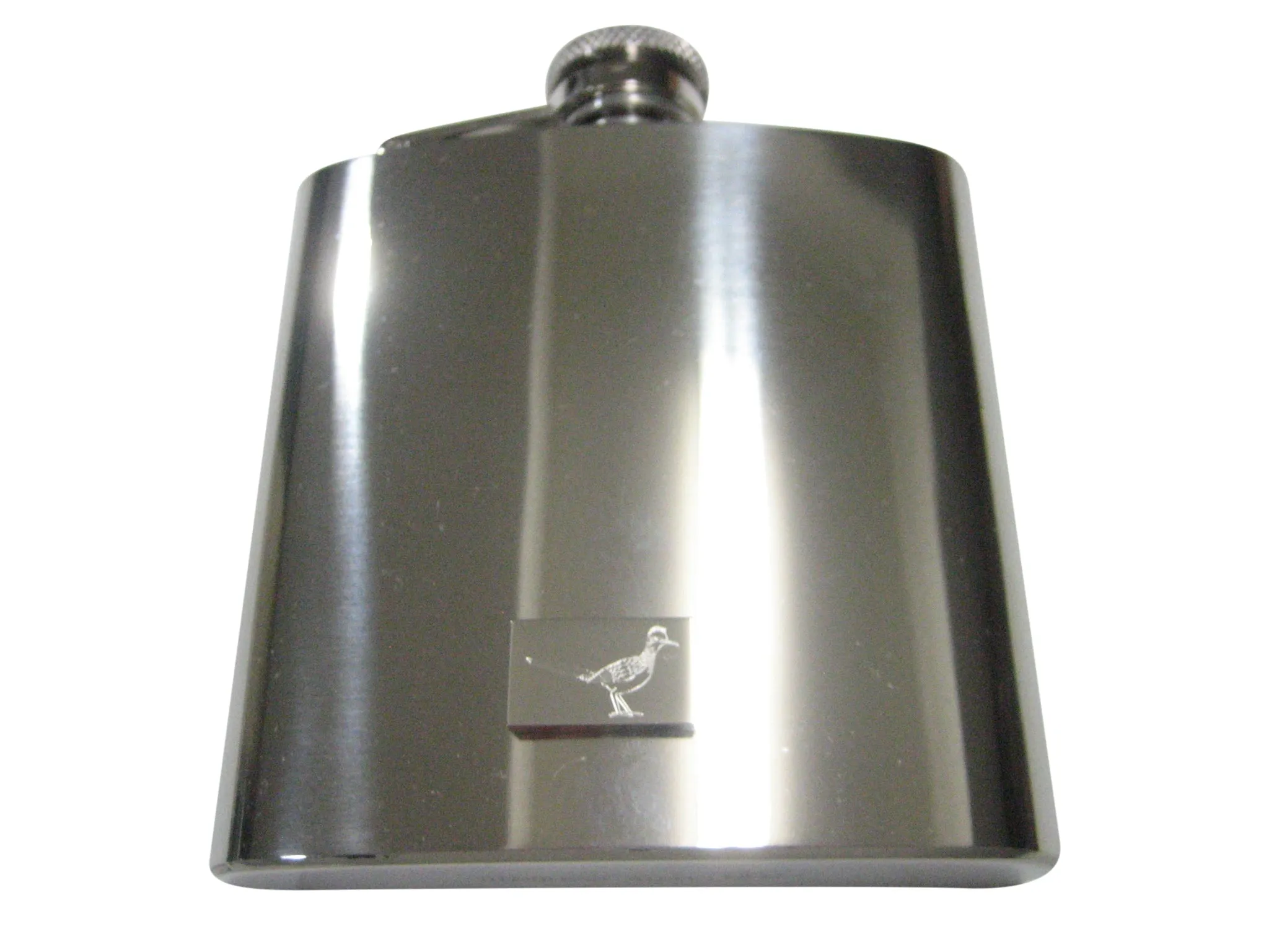 Silver Toned Rectangular Etched Roadrunner Bird 6oz Flask