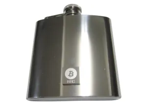 Silver Toned Square Etched Bitcoin Coin Cryptocurrency Blockchain 6oz Flask