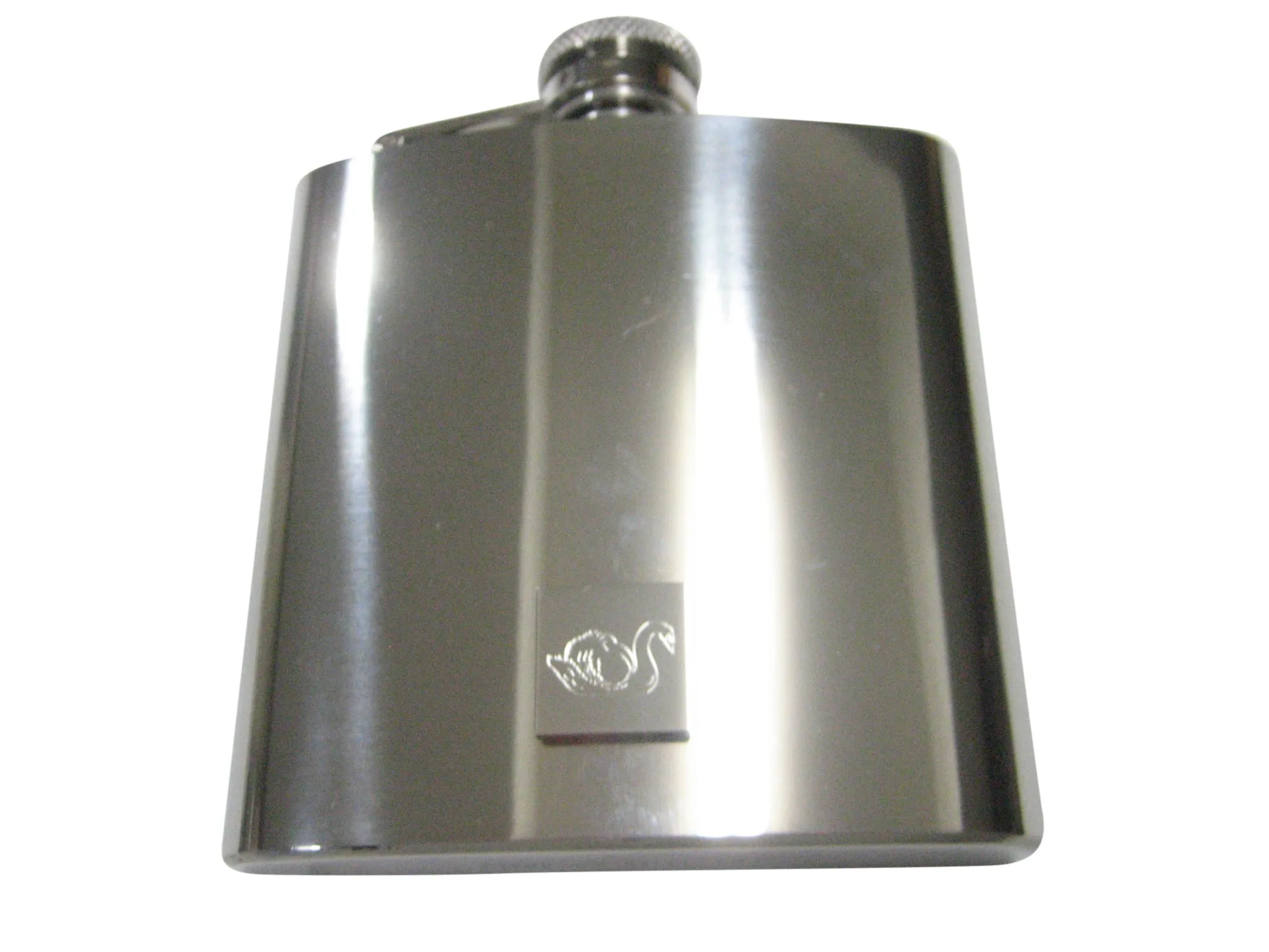Silver Toned Square Etched Swan Bird 6oz Flask