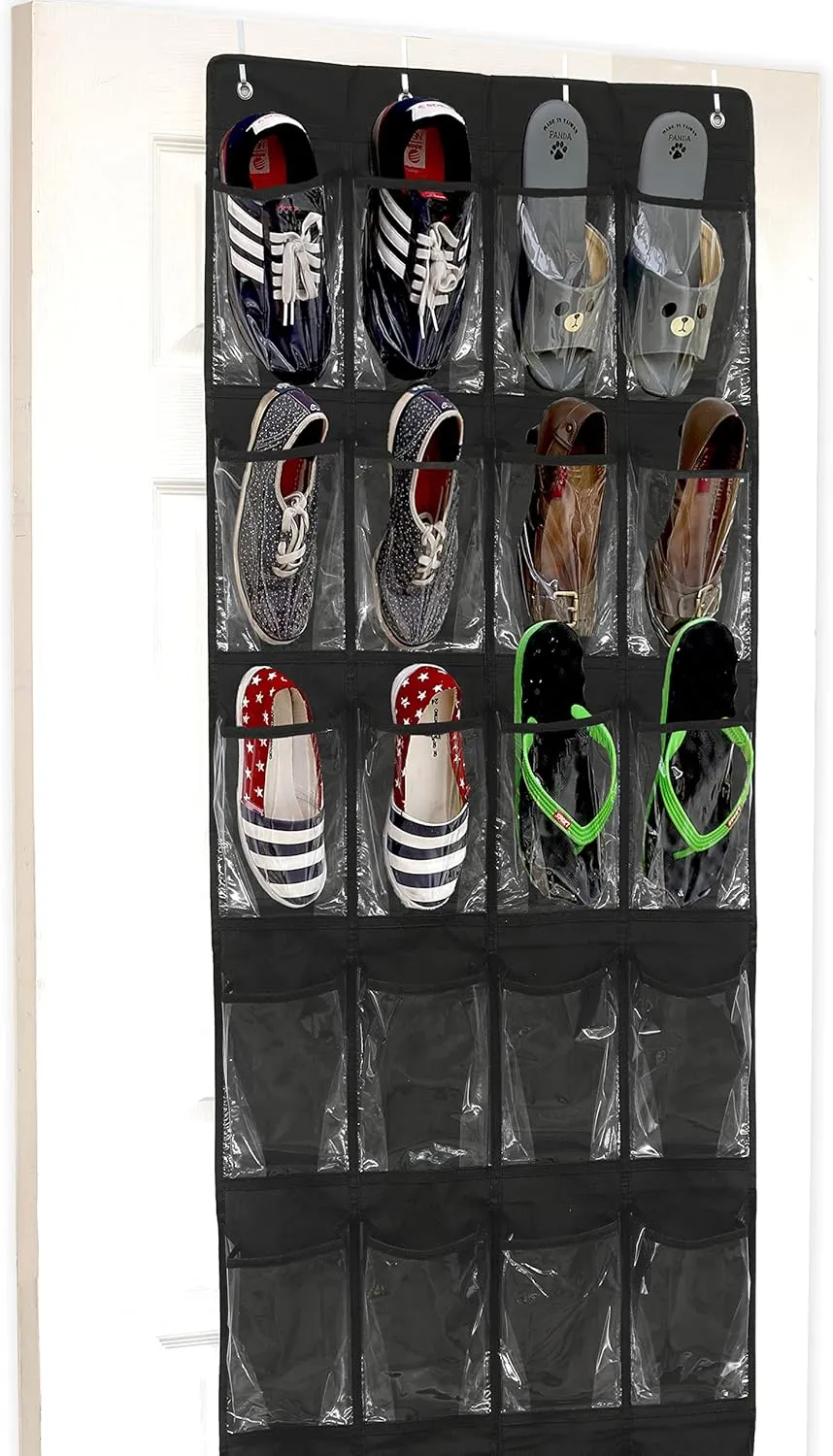 Simple Houseware 24 Pockets - Crystal Clear Over The Door Hanging Shoe Organizer, Black (64'' x 19'')