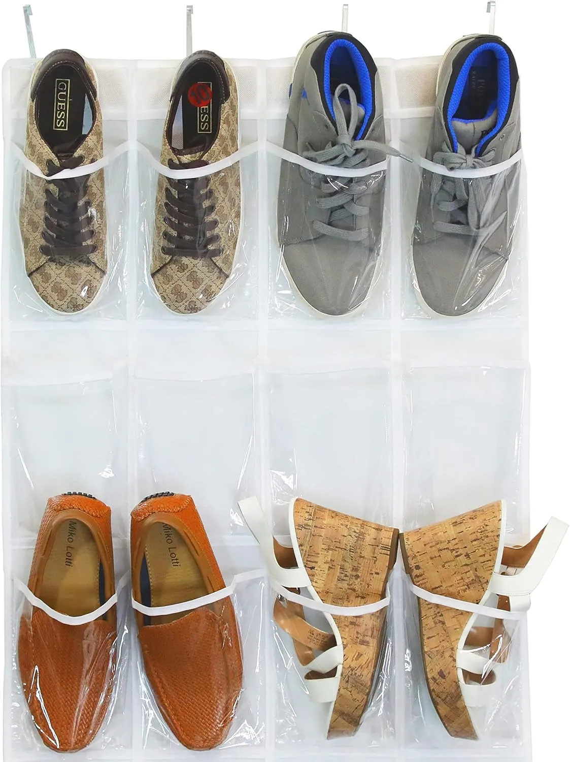 Simple Houseware 24 Pockets Large Clear Pockets Over The Door Hanging Shoe Organizer, White (56" x 22.5")