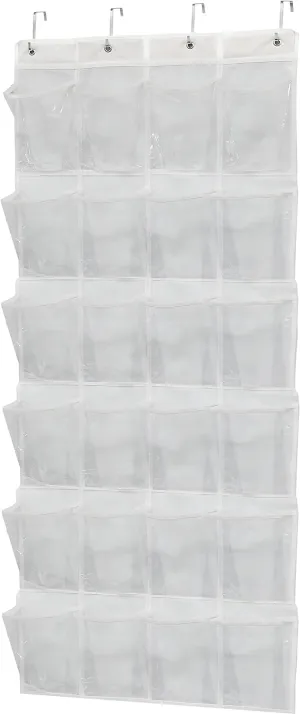 Simple Houseware 24 Pockets Large Clear Pockets Over The Door Hanging Shoe Organizer, White (56" x 22.5")