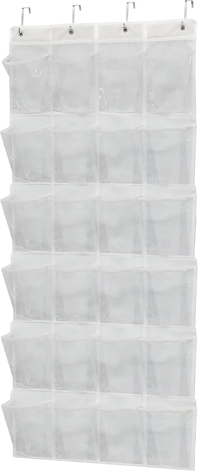 Simple Houseware 24 Pockets Large Clear Pockets Over The Door Hanging Shoe Organizer, White (56" x 22.5")