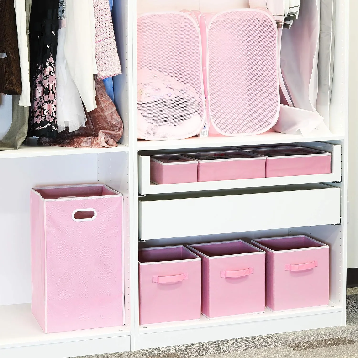 Simple Houseware Foldable Cube Storage Bin, Pink - 6 Pack
