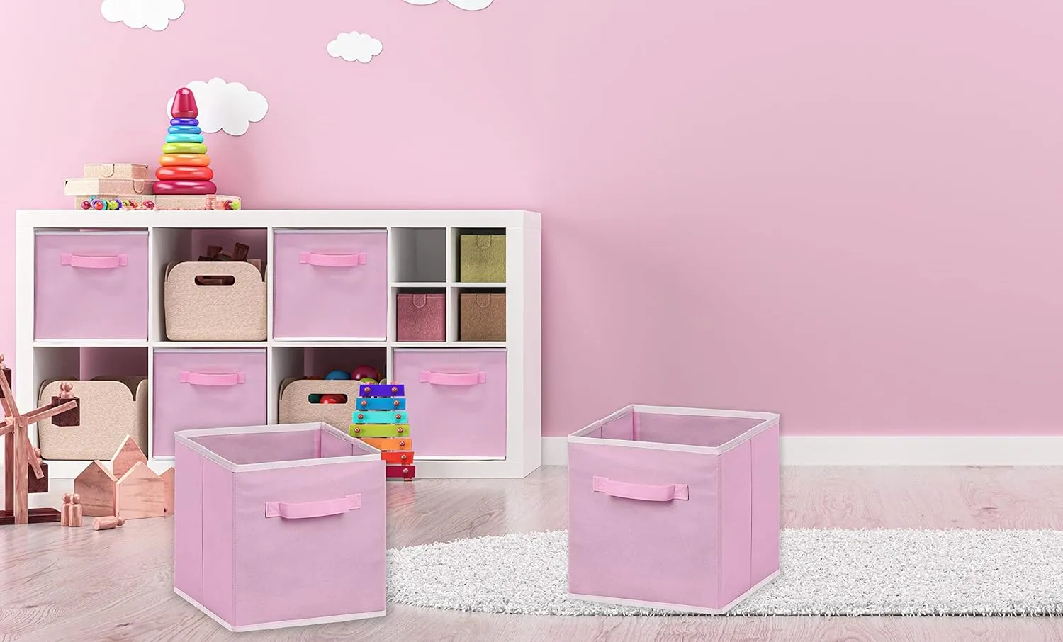 Simple Houseware Foldable Cube Storage Bin, Pink - 6 Pack