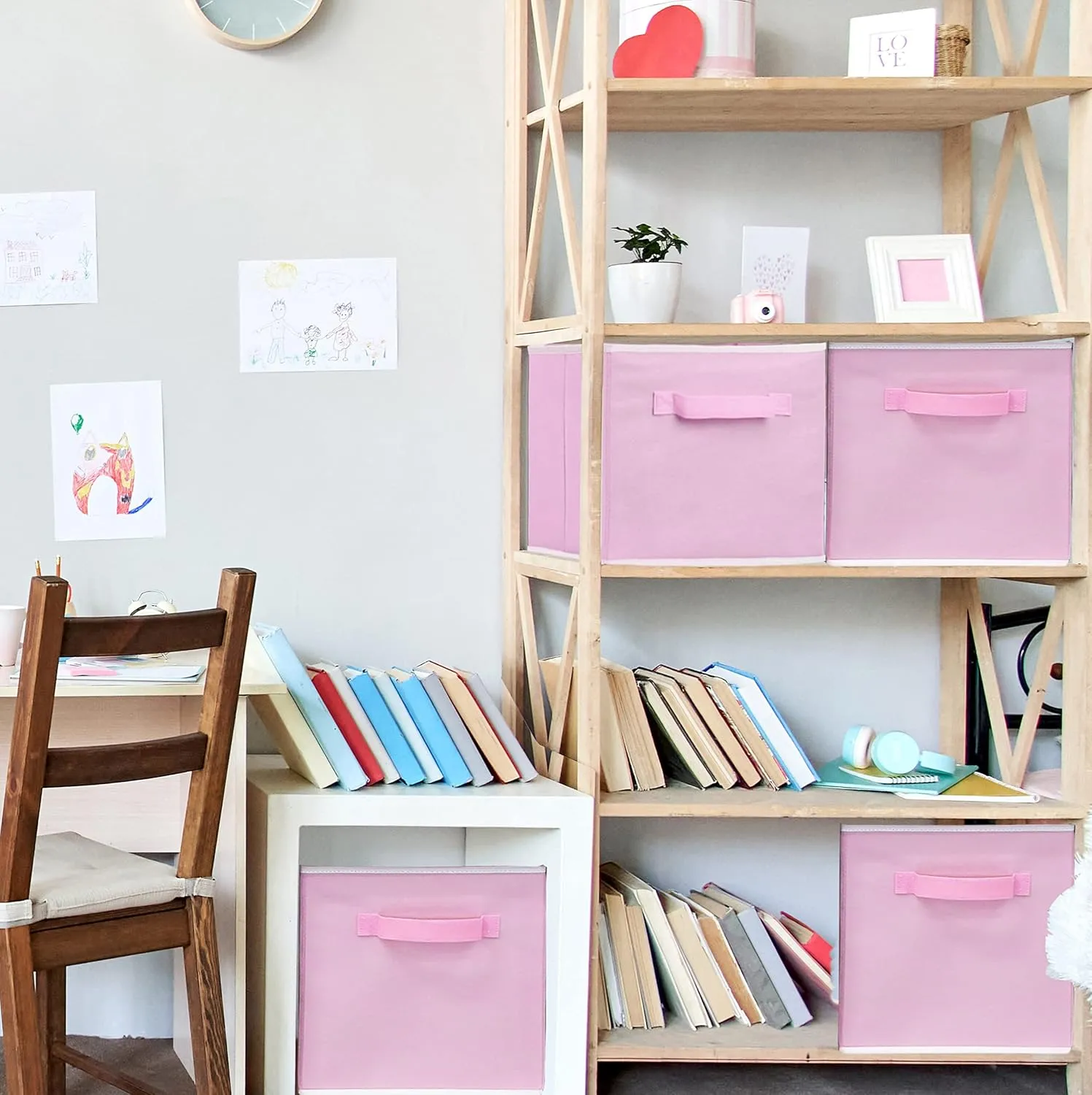 Simple Houseware Foldable Cube Storage Bin, Pink - 6 Pack