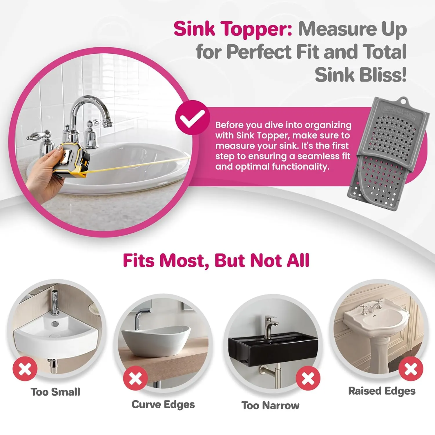 Sink Topper Foldable Sink Cover | Silicone Beauty Makeup Brush Cleaning Mat | Hot Tools Organizer | Bathroom Cover for Counter Space & Storage Saver | Traveling Must Haves for RV | Large, Silver