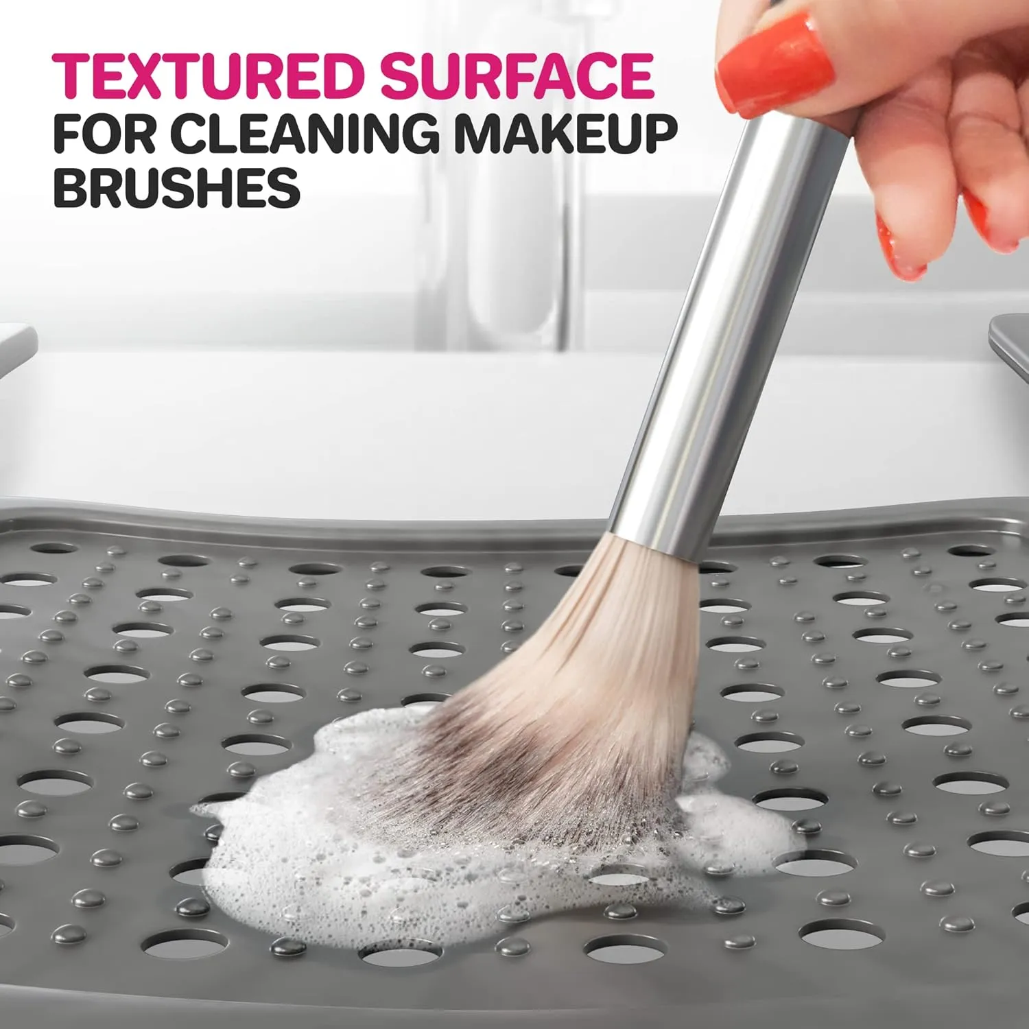 Sink Topper Foldable Sink Cover | Silicone Beauty Makeup Brush Cleaning Mat | Hot Tools Organizer | Bathroom Cover for Counter Space & Storage Saver | Traveling Must Haves for RV | Large, Silver